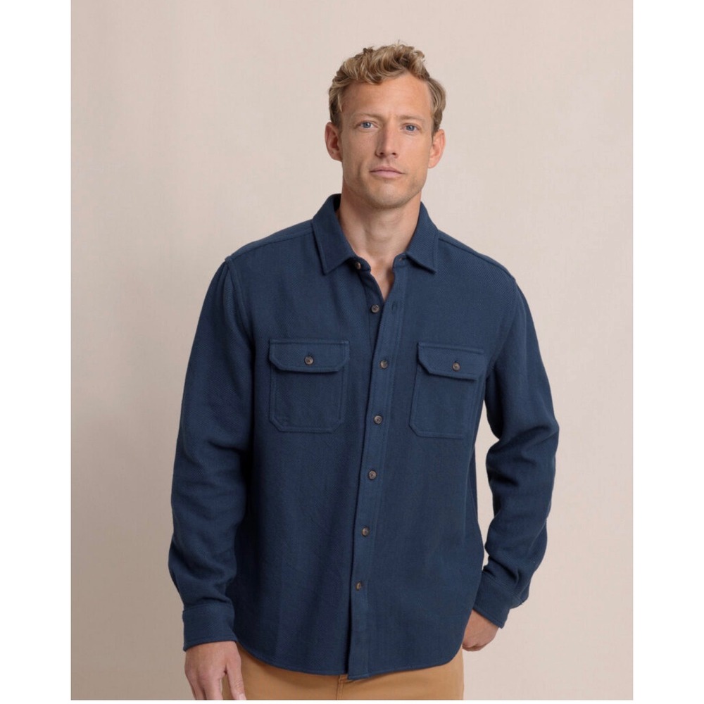 Southern Tide Mens XXL Dress Blue Textured Cotton Shirt Jacket Shacket 11174 NEW